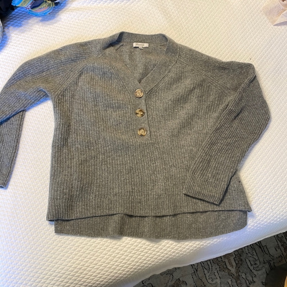Madewell Grey Ribbed Henley Sweater